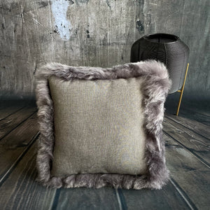 Luxury Icelandic Shorn Sheepskin Cushion with a Cotton Back in Grey