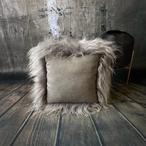 Luxury Icelandic Sheepskin Cushion with a Cotton Back in Grey