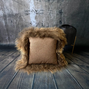 Luxury Icelandic Sheepskin Cushion with a Cotton Back in Rusty Brown
