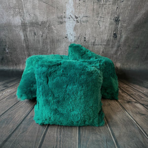 Luxury Icelandic Shorn Sheepskin Cushion with a Cotton Back in Emerald Green