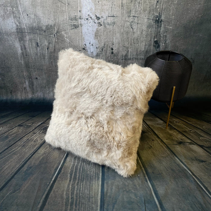 Luxury Icelandic Double Sided Shorn Sheepskin Cushion in Cotton Linen