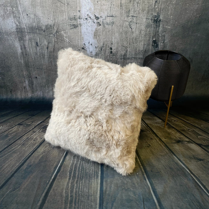 Luxury Icelandic Shorn Sheepskin Cushion with a Cotton Back in Linen