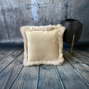 Luxury Icelandic Shorn Sheepskin Cushion with a Cotton Back in Linen