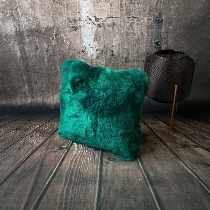 Luxury Icelandic Shorn Sheepskin Cushion with a Cotton Back in Emerald Green