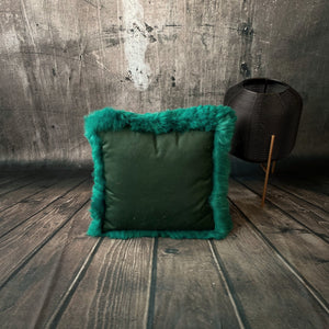 Luxury Icelandic Shorn Sheepskin Cushion with a Cotton Back in Emerald Green