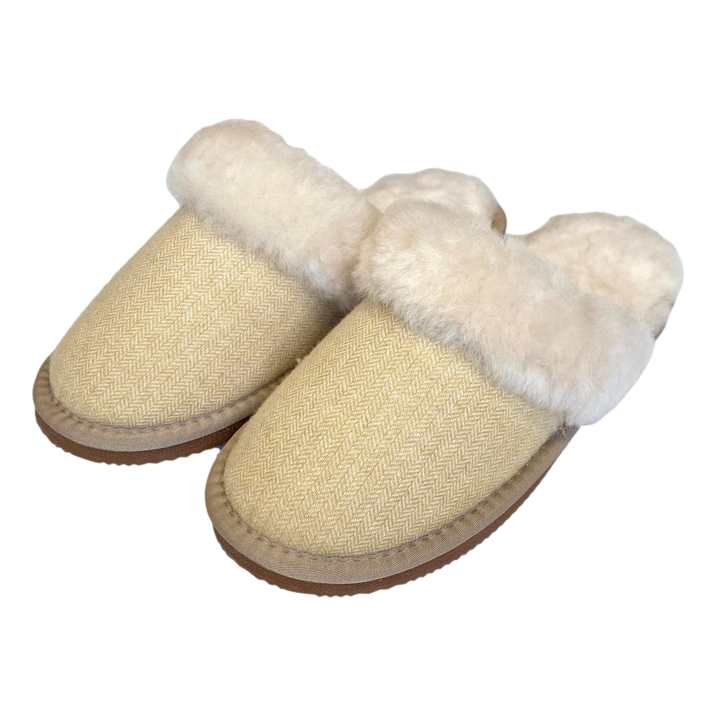 Deluxe Ladies 'Daisy' Sheepskin Slipper Mule Herringbone Yellow