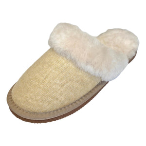 Deluxe Ladies 'Daisy' Sheepskin Slipper Mule - Herringbone Yellow