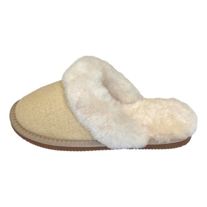 Deluxe Ladies 'Daisy' Sheepskin Slipper Mule - Herringbone Yellow