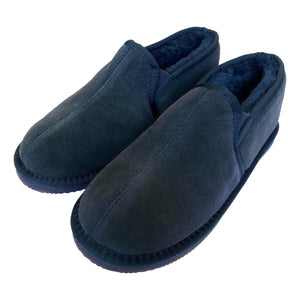 Deluxe Mens 'Sam' Sheepskin Slippers with Hard Sole - Navy