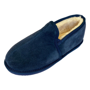 Deluxe Mens 'Elliot' Lambswool Slippers with Hard Sole - Navy