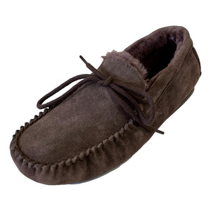 Deluxe Mens 'Adam' Sheepskin Moccasin Slippers with Hard Sole - Chocolate