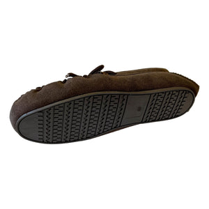 Deluxe Mens 'Leo' Lambswool Moccasin Slippers with Hard Sole - Chocolate