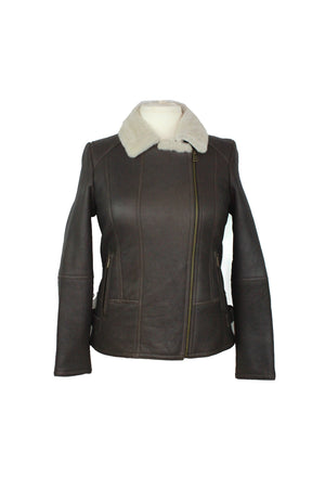 Ladies Sue Flying Aviator Leather & Sheepskin Jacket -Cocoa