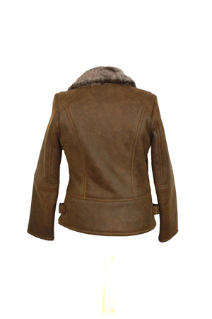Ladies Sue Flying Aviator Leather & Sheepskin Jacket - Rust-Brown
