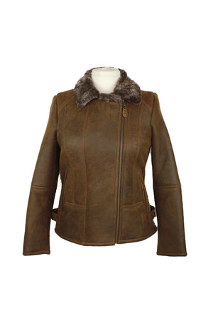 Ladies Sue Flying Aviator Leather & Sheepskin Jacket - Rust-Brown