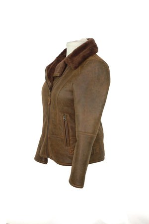 Ladies Sue Flying Aviator Leather & Sheepskin Jacket - Rust-Tipped