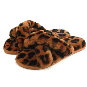 Ladies - Delilah Sheepskin Cross Over Slider - Leopard