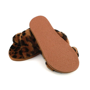 Ladies - Delilah Sheepskin Cross Over Slider - Leopard