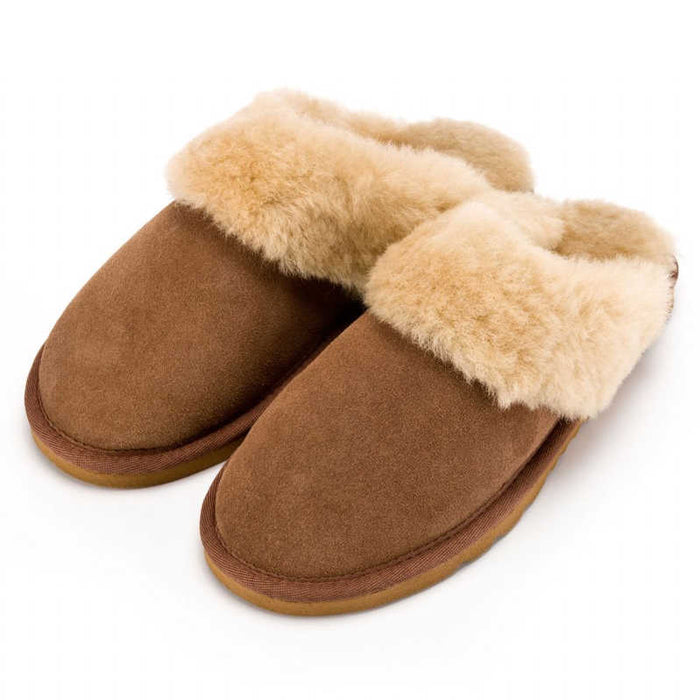 Deluxe Ladies 'Grace' Sheepskin Slipper Mule - Chestnut