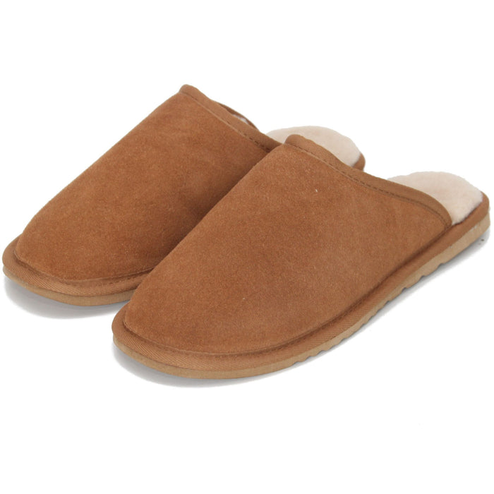 Deluxe Men's 'Cameron' Sheepskin Slipper Mule - Chestnut