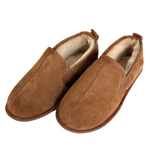 Deluxe Mens 'Liam' Sheepskin Slippers with Soft Sole - Chestnut