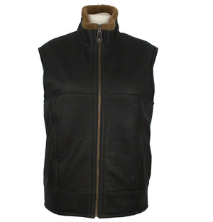 Men's Harvey Gilet Leather Sheepskin Coat - Dark Brown Nappa Caramel