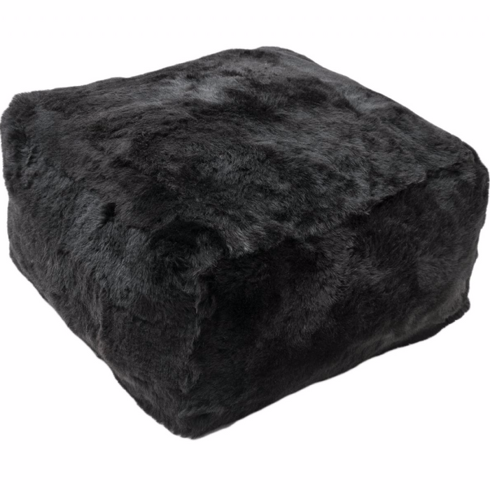 Icelandic Shorn Sheepskin Cube Pouf - Black/Brown