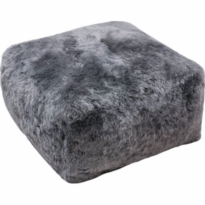 Icelandic Shorn Sheepskin Cube Pouf - Grey