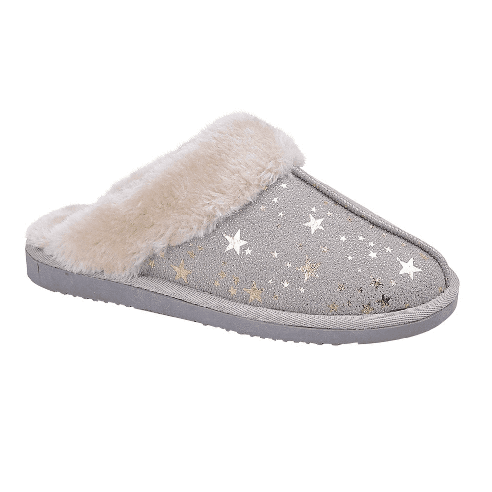 Ladies Tiggi Faux Fur Slipper Mules with Fur Cuff Grey 4