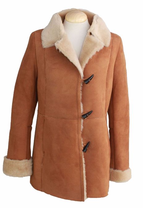 Ladies Anna Suede Sheepskin Coat - Tan