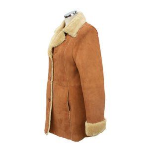 Ladies Anette Suede Leather Sheepskin Coat with Button Fastenings - Tan