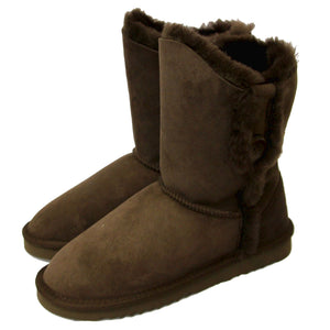 Deluxe Ladies Lacey Button Sheepskin Boots - Chocolate