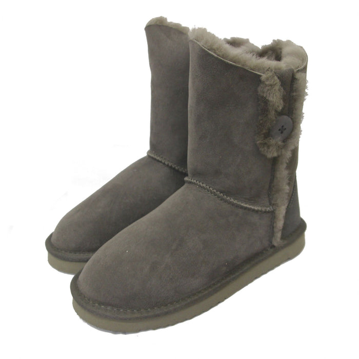 Deluxe Ladies Lacey Button Sheepskin Boots - Grey