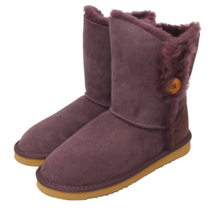 Deluxe Ladies Lacey Button Sheepskin Boots - Purple