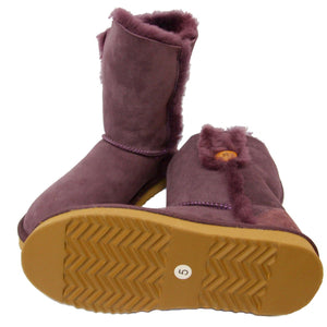 Deluxe Ladies Lacey Button Sheepskin Boots - Purple