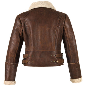 Ladies Ella Short Leather Sheepskin Jacket - Brick