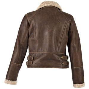 Ladies Ella Short Leather Sheepskin Jacket - Chocolate