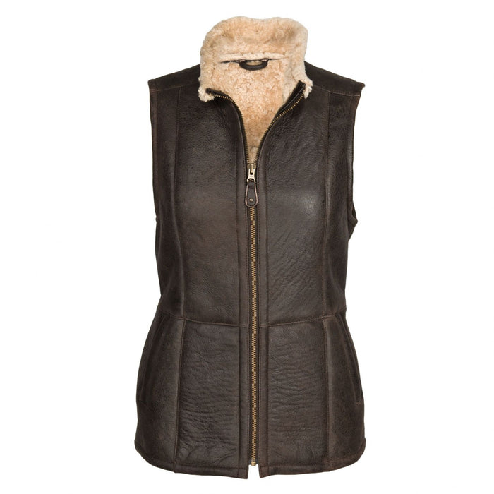 Ladies Gilet Leather Sheepskin Coat - Chocolate