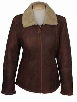 Ladies Hillary Leather Sheepskin Aviator Jacket - Brick Forest