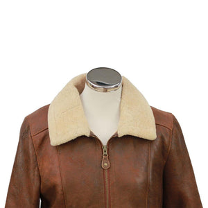 Ladies Hillary Leather Sheepskin Aviator Jacket - Brick Forest