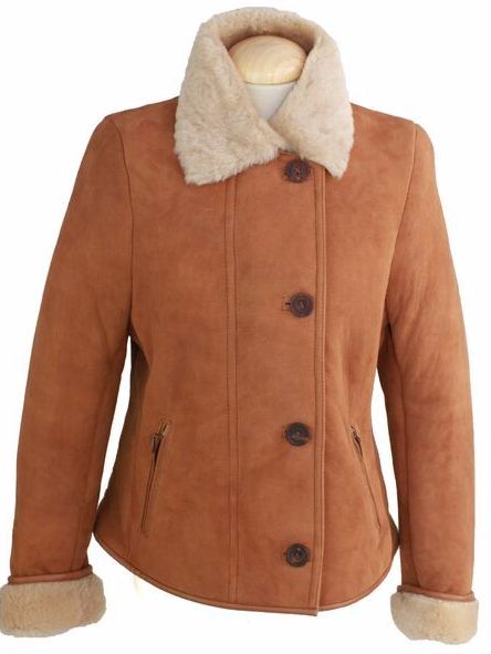 Ladies Jenny Suede Sheepskin Coat - Tan