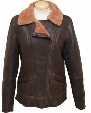 Ladies Mepal Leather Sheepskin Flying Jacket - Caramel