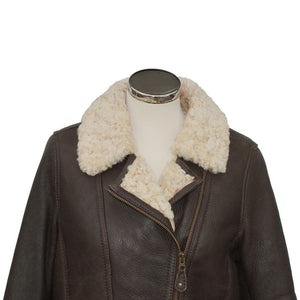 Ladies Mepal Leather Sheepskin Flying Jacket - Dark Brown