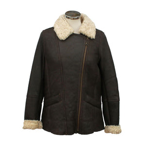 Ladies Mepal Leather Sheepskin Flying Jacket - Dark Brown