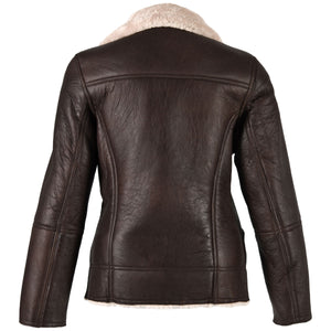Ladies Mepal Leather Sheepskin Flying Jacket - Dark Brown