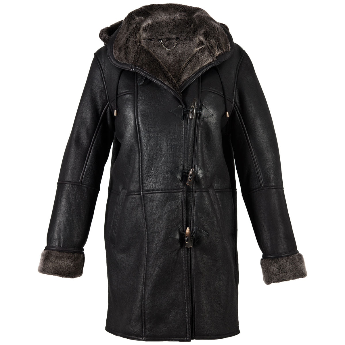 Ladies Millie Leather Sheepskin Duffle Coat Black – Sheepskin World