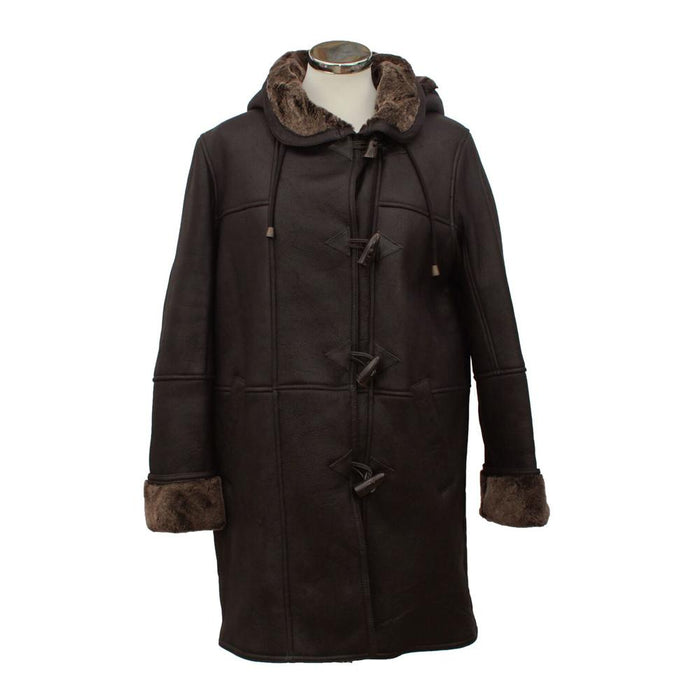 Ladies Millie Leather Sheepskin Duffle Coat - Brown Hurricane