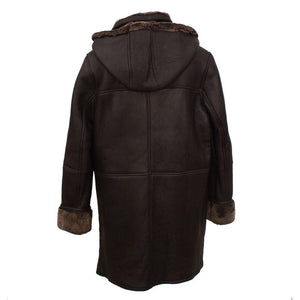 Ladies Millie Leather Sheepskin Duffle Coat - Brown Hurricane