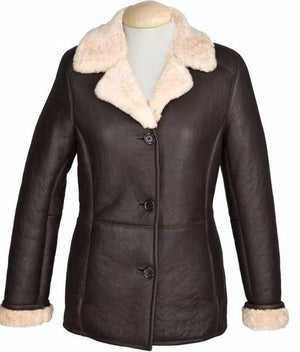 Ladies Rhianna Leather Sheepskin Flying Jacket - Chocolate Forest
