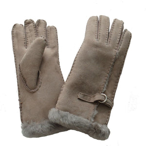Ladies Sheepskin Glove with Wool Out Detail - Beige